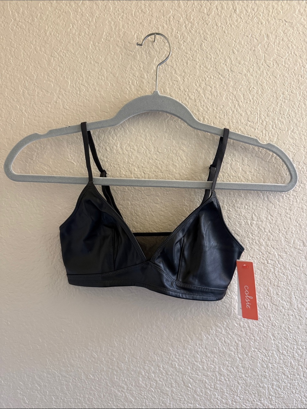 Colsie Black Faux-Leather Bralette with Adjustable Straps